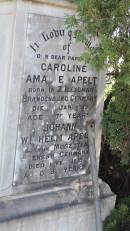 Caroline Amalie APELT
b: Zollichau, Brandenburg, Germany
d: 1 Jan 1913 aged 75
Johann Wilhelm APELT
b: Muszhten, Stenksh, Germany
d: 11 Feb 1915 aged 85
Aubigny St Johns Lutheran cemetery, Toowoomba Region