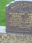 William James HARPER,
husband brother,
died 2 May 1967 aged 61 years;
Kate May HARPER,
sister aunt,
died 7 Aug 1991 aged 83 years;
Barney View Uniting cemetery, Beaudesert Shire