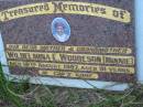 Wilhelmina E, WOODESON (Minnie),
mother grandmother,
died 12 Aug 1997 aged 91 years;
Barney View Uniting cemetery, Beaudesert Shire