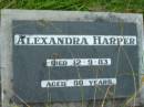 Alexandra HARPER,
died 12-9-83 aged 80 years;
Barney View Uniting cemetery, Beaudesert Shire