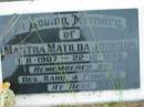 Martha Matilda JOHNSON,
1-8-1907 - 22-12-1995,
remembered by Des, Barb, families;
Barney View Uniting cemetery, Beaudesert Shire