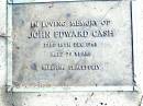John Edward CASH,
died 15 Dec 1968 aged 79 years;
Sarah Alice CASH, mother,
died 15-8-1990 in 92nd year;
Beerwah Cemetery, City of Caloundra