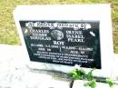 Charles Henry Douglas ROY,
18-1-1918 - 5-5-1998 aged 80;
Irene Isabel Pearl ROY,
28-6-1925 - 13-4-1982 aged 57;
parents, grandparents;
Beerwah Cemetery, City of Caloundra