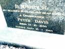 Peter DAVIS, husband father grandfather,
born 13-10-1930 - 18-1-1985;
Beerwah Cemetery, City of Caloundra
