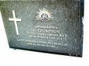 L. THOMPSON,
died 3 Nov 1998 aged 71 years,
husband father father-in-law pa;
Beerwah Cemetery, City of Caloundra