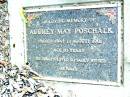 Audrey May POSCHALK,
died 12 Aug 2001 aged 80 years;
Beerwah Cemetery, City of Caloundra