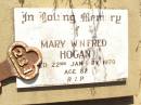 Mary Winifred HOGAN,
died 22 Jan 1970 aged 82 years;
Bell cemetery, Wambo Shire