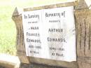 parents;
Hannah Frances EDWARDS,
1855 - 1938;
Arthur EDWARDS,
1840 - 1921;
Bell cemetery, Wambo Shire