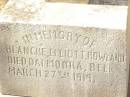 Charles Vylett ROWLAND,
born Waddon Court Waddon England 22 Aug 1899,
died St Denes Hospital Toowoomba 7 Jan 1913?;
Francis Richmond ROWLAND,
born Wallington Surrey England 21 July 1877,
killed in action 22 March 1918,
buried Laclytte Belgium;
Blanche Elliott ROWLAND,
died Dalmoora Bell 27 March 1919;
Charles John ROWLAND,
born 14-6-1860,
died 11-2-1926;
Bell cemetery, Wambo Shire