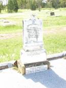 Thomas BARNETT,
son,
died 16 April 1922 aged 22 years;
Robert James,
infant son,
died 3 Nov 1922;
George BARNETT,
died 30 Oct 1942 aged 69 years;
Elizabeth Stewart BARTNETT,
died 6 April 1964 aged 82 years;
Bell cemetery, Wambo Shire