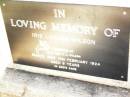 Iris Lillian WILSIN,
daughter of G.G. & A.L. WILSON,
died 10 Feb 1924 aged 9 years;
Bell cemetery, Wambo Shire