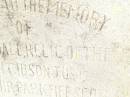 Barbara Dall,
relict of late John Gibson JUST,
of Woodmuir Park, Fife, Scotland,
died 3 Nov 1915 aged 93 years 8 months;
Bell cemetery, Wambo Shire