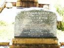 Florence May SORLEY,
wife mother,
died 29 Dec 1944 aged 31 years 9 months;
Stewart Charles SORLEY,
father,
died 6 Oct 1960? aged 52? years;
Bell cemetery, Wambo Shire