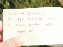 David MCQUAKER,
born Ayr Scotland 1878,
died Kock Jardon 1958 aged 80 years;
Bell cemetery, Wambo Shire