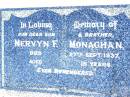 Mervyn F. (Bob) MONAGHAN,
son brother,
died 27 Sept 1937 aged 15 years,
from Pat & Roy;
Bell cemetery, Wambo Shire