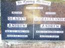 Gladys ANDREW,
mother,
died 15 April 1981 aged 64 years;
Hugh Alexander ANDREW,
father,
died 9 Dec 1981 aged 69 years;
Bell cemetery, Wambo Shire