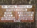 Ivy May PARKINSON,
died 10-1-1977 aged 53 years;
Ferguson Arthur PARKINSON,
died 2-7-1982 aged 62 years;
Bell cemetery, Wambo Shire