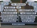Violet Amelia SCHEUERLE,
wife of Chris,
mother of Neville, Jannelle & Edwin,
died 10 March 1999 aged 86 years;
Christian SCHEUERLE,
husband of Violet,
father of Neville, Jannelle & Edwin,
died 3 Sept 1980 aged 76 years;
Bell cemetery, Wambo Shire