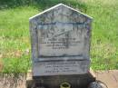 John JOHNSTON,
born Hogganfield Scotland,
died Bell 7 Sept 1929 aged 85 years;
Mary JOHNSTON,
born Garnkirk Scotland 14 May 1846,
died Dalby 23 Jan 1939;
Bell cemetery, Wambo Shire