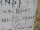 August ERNST,
born 11 Aug 1902 died 9 Nov 1930;
Bergen Djuan cemetery, Crows Nest Shire