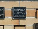 William Thomas ABBOTT,
26-2-39 - 9-8-98,
husband father grnadfather;
Blackbutt-Benarkin cemetery, South Burnett Region