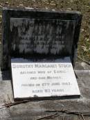 Margaret BALL, mother,
died 8 March 1957 aged 83 years;
Dorothy Margaret STOCK,
wife of Esric, daughter mother,
died 27 June 1983 aged 87 years;
Brookfield Cemetery, Brisbane