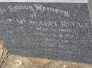 Susan Margaret MOON,
died 14 Dec 1905 aged 63 years;
Thomas, husband,
died 14 Dec 1930 aged 91 years;
Hope THOMPSON-JONES, granddaughter,
died 26 Sep 1915 aged 3 years;
William Richer MOON, son,
husband of Florence,
died 13 June 1966 aged 88 years;
Florence Emily MOON,
died 2 Feb 1969 aged 86 years;
Lilian Margaret REEVE,
born 7 March 1909 died 28 Nov 1994,
wife of Roy Hansford REEVE,
both of "Marlborough";
Brookfield Cemetery, Brisbane
