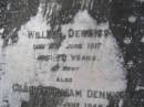 Sarah Ann DENNISS,
died Kenmore 25 August 1907 aged 64 years;
William DENNISS,
died 15 June 1917 aged 70 years;
Gilbert William DENNISS,
died 8 June 1946 aged 67 years;
Mary DENNISS, wife,
died 27 March 1965 aged 87 years;
Brookfield Cemetery, Brisbane