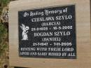 Czeslawa SZYLO (Babcia),
25-2-1925 - 16-5-2002;
Bogdan SZYLO (Daniel),
21-7-1947 - 7-11-2005;
Brookfield Cemetery, Brisbane