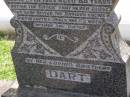 Louisa DART, sister,
died 19 Feb 1959 aged 80 years,
erected by brothers DART;
Brookfield Cemetery, Brisbane