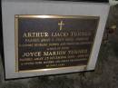 Arthur (Jack) TURNER,
died 2 July 2003 aged 87 years,
husband father great-grandfather;
Joyce Marion TURNER,
died 23 Dec 2003 aged 85 years,
wife mother great-grandmother;
Brookfield Cemetery, Brisbane