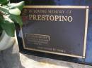 Francis Henry PRESTOPINO,
5-5-1922 - 6-7-2003,
husband pa;
Brookfield Cemetery, Brisbane