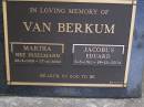 Martha VAN BERKUM, nee INSELMANN,
28-3-1908 - 27-11-2000;
Jacobus Eduard VAN BERKUM,
3-6-1911 - 19-12-2004;
Brookfield Cemetery, Brisbane