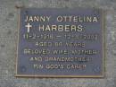 Janny Ottelina HARBERS,
11-2-1916 - 12-8-2002 aged 86 years,
wife mother grandmother;
Brookfield Cemetery, Brisbane