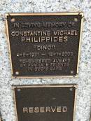 Constantine Michael PHILIPPIDES (Dino)
b: 4 May 1921
d: 15 Jan 2008
Memorial garden Brookfield Anglican Church of the Good Shepherd