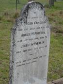 Duncan CAMERON,
died 22 July 1917 aged 40 years;
Angus MCPHERSON,
died 8 Feb 1918 aged 76 years;
Jessie MCPHERSON,
died 22 May 1918 aged 47 years;
Caboonbah Church Cemetery, Esk Shire