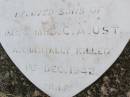 Bertie, 11 years;
Tony, 8 years;
sons of Mr & Mrs C.A. OST,
accidentally killed 1 Dec 1942;
Caffey Cemetery, Gatton Shire