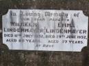parents;
Wilhelm LINDENMAYER,
died 12 July 1952 aged 85 years;
Emma LINDENMAYER,
died 29 June 1952 aged 77 years;
--
Elizebeth
research contact: J HOGER
Caffey Cemetery, Gatton Shire