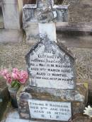 May Elizabeth,
daughter of Mr & Mrs H.W. NAUMANN,
died 9 March 1928 aged 13 months;
Eveline R. NAUMANN,
died 5 Jan 1942 aged 18 months;
Caffey Cemetery, Gatton Shire