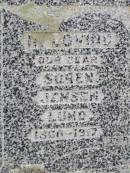 Soren Jensen LUND, 1866? - 1917,
Alvilda Theodora LUND, 1884 - 1942;
Caffey Cemetery, Gatton Shire