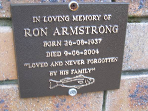 Ron ARMSTRONG,  | born 26-08-1937,  | died 9-06-2004;  | Coochiemudlo Island Pine Ridge Chapel collumbarium, Redland Shire  |