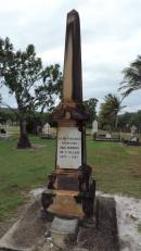 La Republique Francaise aux Marins De LAllier
1879-1907
From FNS La Place
29 Aprril 1993
En Souvenir
This column was erected by the French Govt in memory of French nationals who fell victim to yellow fever ??? In those days victims ???
were washed onto shore ??
French sailors and interred here.
1er Avril 1989
Patrouilleur
"La Glorieuse"
Mar ne Nationale
Alliance Francaise
French sailors
Died 1879
Ages unknown
Four unknown French sailors were
re-interred here in 1907. They and 76
fellow passengers and crew of the naval
ship Allier, died at sea early in 1879. They
were on a voyage from France to New
Caledonia when yellow fever soon
after a refuelling stop in Java.
The Allier diverted to Cooktown for
medical assistance. A rudimentary
quarantine station was established on the
north shore of the Endeavour River.
After a stay of nearly two months the
survivors set sail for New Caledonia.
Four bodies were washed ashore
following a 1907 cyclone. They were
identified as victims who had died soon
after the Allier had arrived off Cooktown.
Cooktown Cemetery