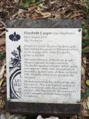 Elizabeth COOPER (nee STEPHENS)
d:16 Aug 1874, aged 26
eldest daughter of John STEPHENS
Elizabeth Cooper, Thomas Graham and Mrs Siebold drowned off St Patricks Point on 16 Aug 1874. Only Elizabeths grave is marked.
The cutter Platypus with eleven people abord, capsized during a reef trip. The deaths sparked a heated debate in the newspapers. There were accusations of cowardice against some of those on-board who allegedly failed to try to rescuing the deceased.
Mystery surrounds the choice of this site for a grave. Was it an isolated section of the cemetery or were others buried nearby? Was this actually the main part of the cemetery in those early years of Cooktown?
Cooktown Cemetery