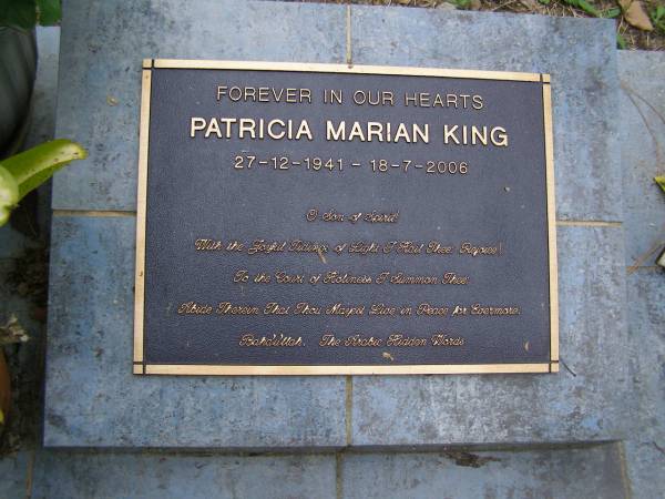 Patricia Marian KING  | b: 27 Dec 1941  | d: 18 Jul 2006  |   | Diddillibah Cemetery, Maroochy Shire  |   | 