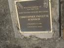Christopher Paulette McKINNON
stillborn 17 Apr 1996
older brother to Keani and Ezekiel
Diddillibah Cemetery, Maroochy Shire