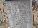 John BRETZ, father,
native of Germany,
died 14 Dec 1904 aged 78 years;
Julia BRETZ, wife mother,
native of Germany,
died 11 June 1905 aged 73 years;
Douglas Lutheran cemetery, Crows Nest Shire