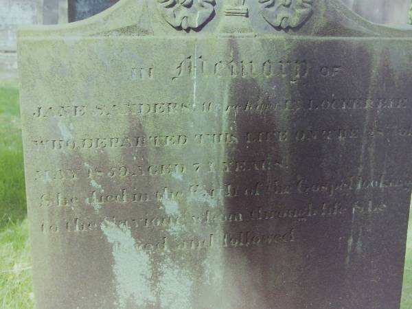 Jane SANDERS  | d: 28 May 1859 aged 71  | Lockerbie  |   | Cemetery of Dryfesdale Parish Church, Lockerbie, Dumfriesshire, Scotland  |   |   |