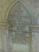 William MacINDEE M.D.
d: 15 May 1877 aged 34 at Lockerbie
wife:
Elizabeth Thomson WALLACE
d: 15 Apr 1891 aged 51 at Norwood
Cemetery of Dryfesdale Parish Church, Lockerbie, Dumfriesshire, Scotland