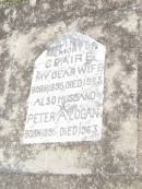 Claire, wife,
born 1895 died 1923;
Peter A. LOGAN, husband,
born 1891 died 1963;
Forest Hill Cemetery, Laidley Shire