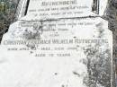 Wilhelmine Henriette RUTHENBERG, wife,
died 26 Aug 1928 aged 62 years;
Christian Friedrich Wilhelm RUTHENBERG,
born 13 April 1862
died 15 June 1937 aged 75 years;
Forest Hill Cemetery, Laidley Shire